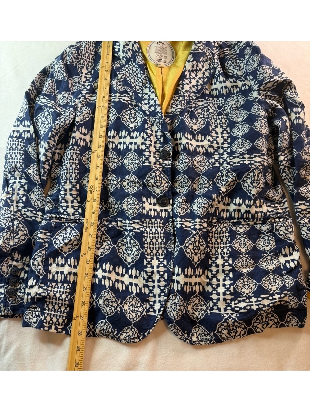 Ganesh Women's Patterned Blazer Size XL Blue and White Cotton